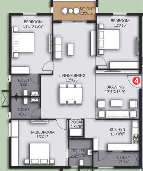 3 BHK Flat in Highrise Forest Edge in BN Reddy Nagar, Hyderabad - Image 808957