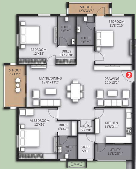 3 BHK Flat in Highrise Forest Edge in BN Reddy Nagar, Hyderabad - Image 808958