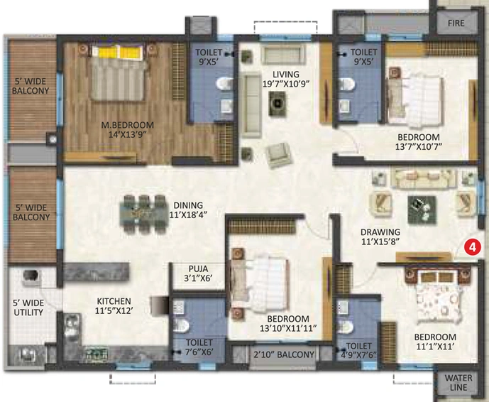 4 BHK Flat in Niharika Interlake in Manikonda, Hyderabad - Image 808982