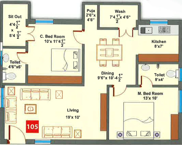 2 BHK Flat in Vaishnavi Sai Brundavanam in Miyapur, Hyderabad - Image 808995