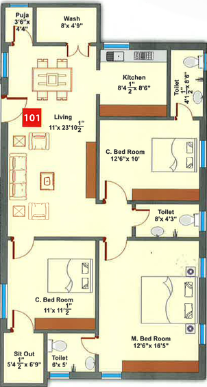 3 BHK Flat in Vaishnavi Sai Brundavanam in Miyapur, Hyderabad - Image 808996