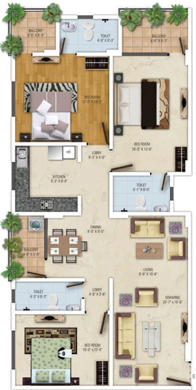 3 BHK Flat in Gangaa Royal Avenue in Mansarovar, Jaipur - Image 809010