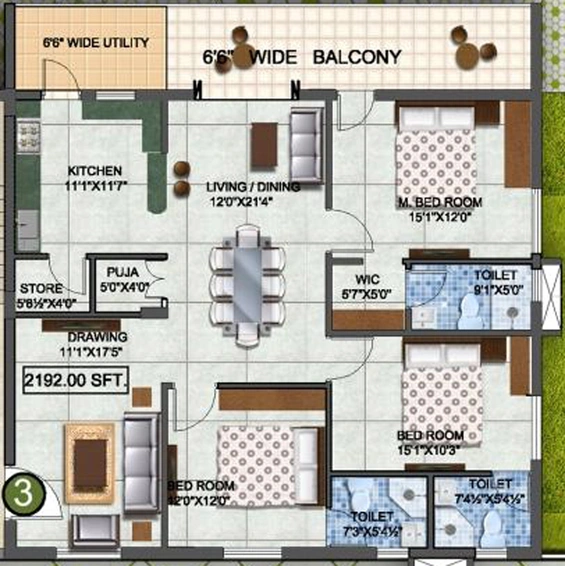 3 BHK Flat in Western Exotica in Kondapur, Hyderabad - Image 809036