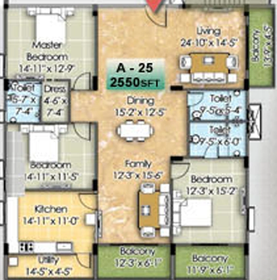 3 BHK Flat in Western Plaza in Manikonda, Hyderabad - Image 809042