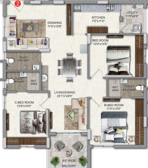 3 BHK Flat in Veekay The Communittee in Mokila, Hyderabad - Image 809045
