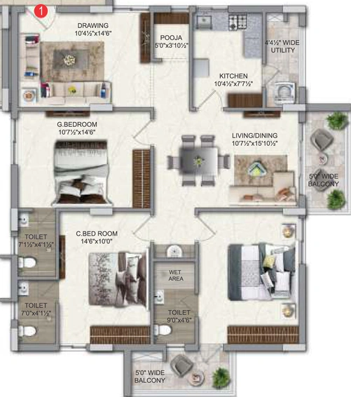 3 BHK Flat in Veekay The Communittee in Mokila, Hyderabad - Image 809046