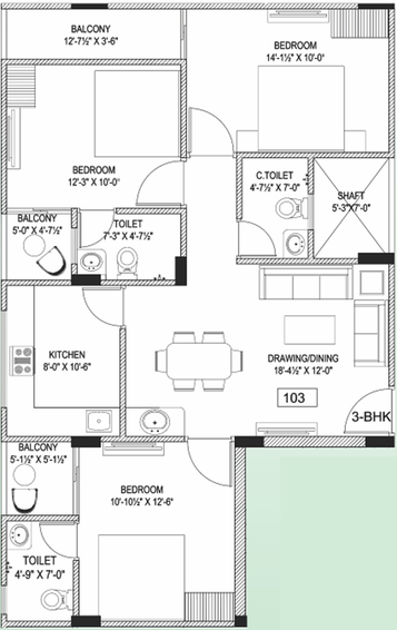 3 BHK Flat in Shri Nirvana Heights in Vaishali Nagar, Jaipur - Image 809133