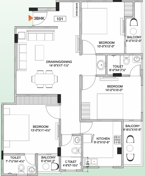 3 BHK Flat in Shri Nirvana Heights in Vaishali Nagar, Jaipur - Image 809134