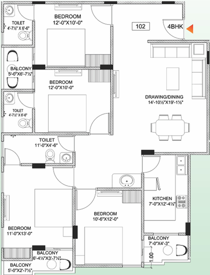 4 BHK Flat in Shri Nirvana Heights in Vaishali Nagar, Jaipur - Image 809135