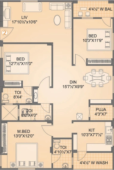 3 BHK Flat in Veekay Fortune Residency in Puppalaguda, Hyderabad - Image 809153