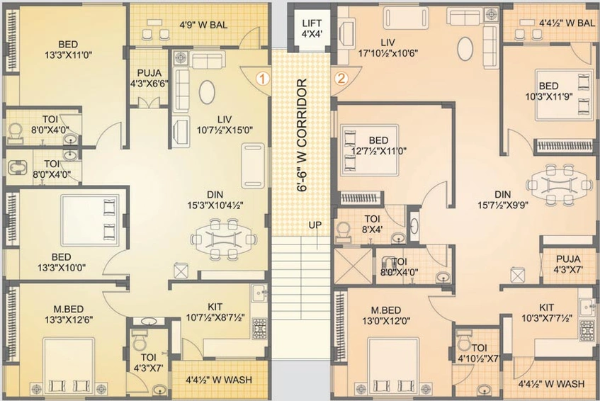 Floor Plan of Veekay Fortune Residency in Puppalaguda, Hyderabad - Image 146603