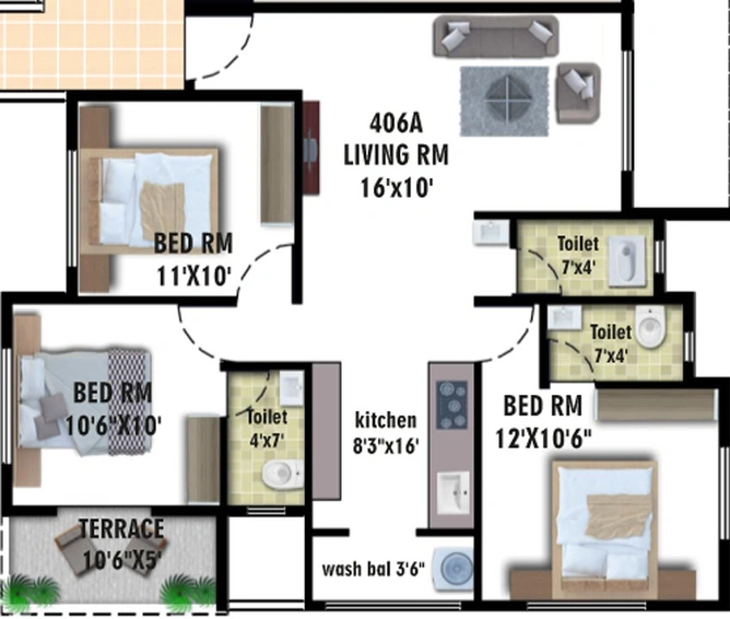 3 BHK Flat in Karda Hari Krishna 3 in Nashik Road, Nashik - Image 809202