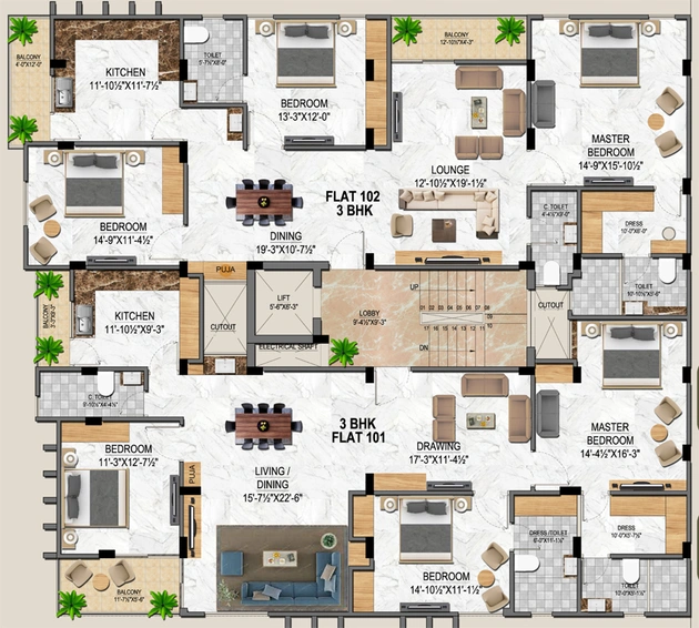 Floor Plan of KD Ayush Apartments in Ajmer Road, Jaipur - Image 146774