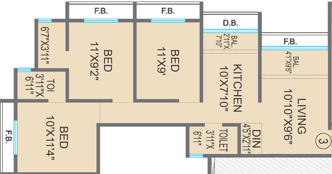 3 BHK Flat in Agarwal Paramount in Virar West, Palghar - Image 433825
