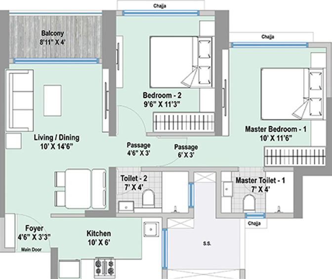 2 BHK Flat in Raheja Lunaris in Juinagar, Navi Mumbai - Image 813648