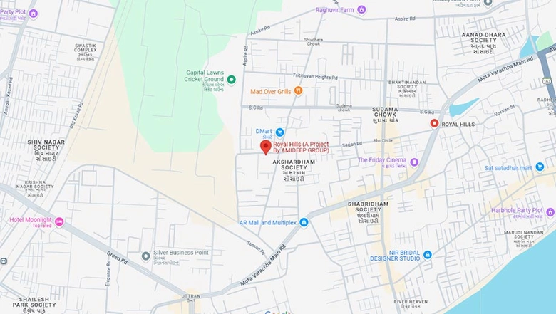 Location of Amideep Royal Hills in Mota Varachha, Surat - Image 178190