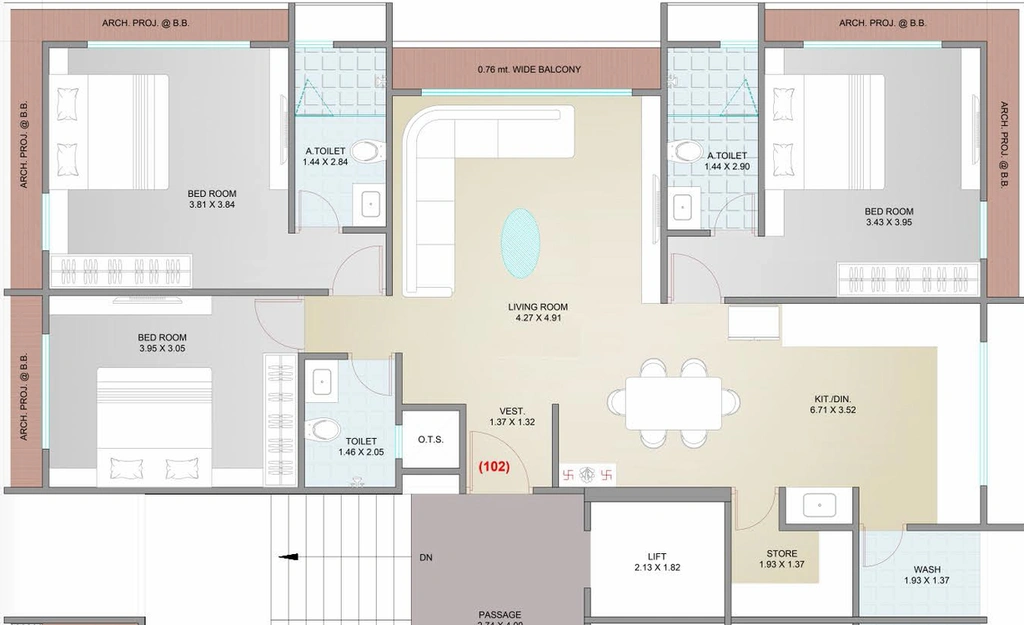 3 BHK Flat in Shalibhadra The Legacy in Vesu, Surat - Image 675645