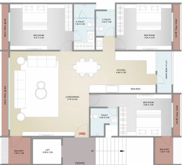 3 BHK Flat in Shalibhadra The Legacy in Vesu, Surat - Image 675646