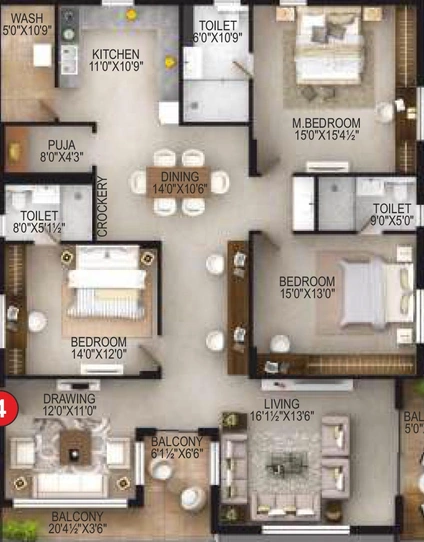 3 BHK Flat in EIPL Apila in Gandipet, Hyderabad - Image 817444