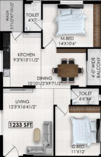 2 BHK Flat in AGMR Vishnu Nilayam in Bachupally, Hyderabad - Image 817390