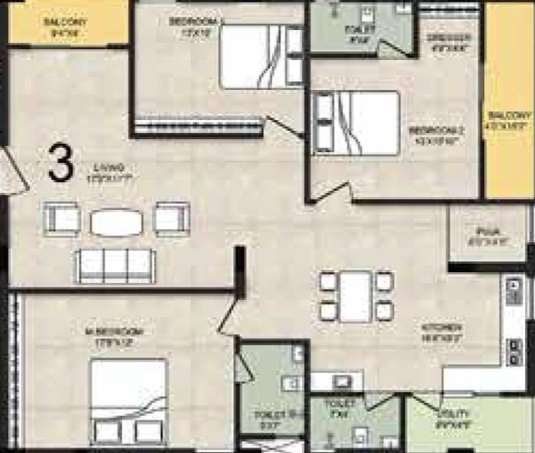 3 BHK Flat in Cozy Essence Elite in Kompally, Hyderabad - Image 817252