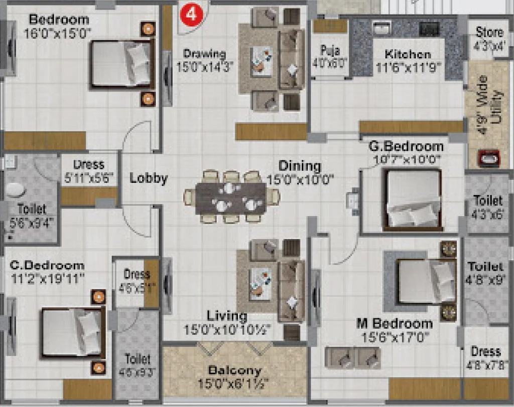 4 BHK Flat in Srusti Symphony in Kondapur, Hyderabad - Image 817376