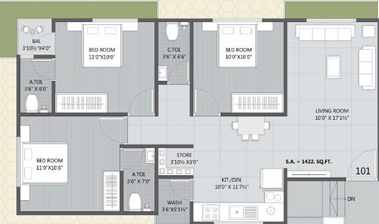 3 BHK Flat in Shiv Shrungal Homes in Althan, Surat - Image 819489