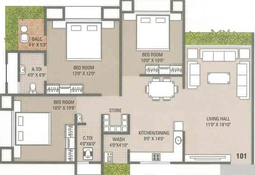 3 BHK Flat in Yogi Heights in Chikuwadi, Surat - Image 820207
