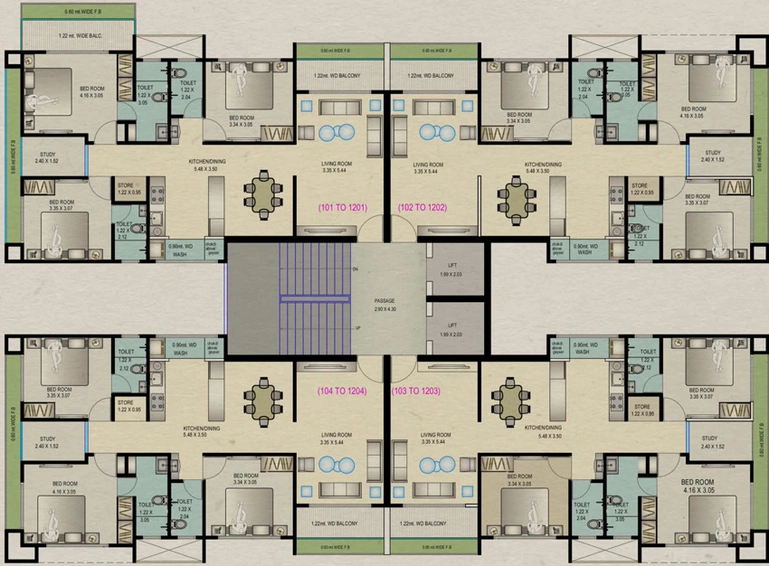Floor Plan of Champakbhai Vihaan Residency in Vesu, Surat - Image 96695