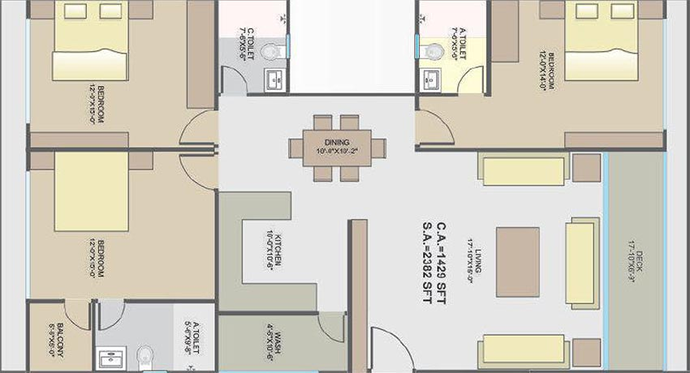 3 BHK Flat in Opulence Marion Residency in Dumas Road, Surat - Image 818429