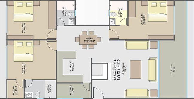 3 BHK Flat in Opulence Marion Residency in Dumas Road, Surat - Image 818430