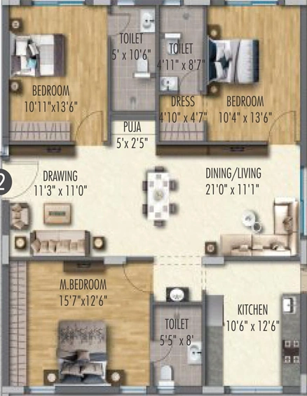 3 BHK Flat in Vermont Welkkin Heights in Begumpet, Hyderabad - Image 817395