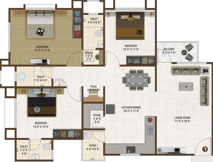 3 BHK Flat in Happy Home Nakshatra Nebula in Jahangirabad, Surat - Image 818448