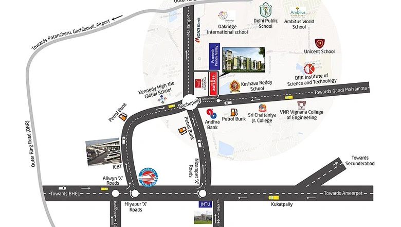 Location of Praneeth Pranav Zenith in Bachupally, Hyderabad - Image 172098