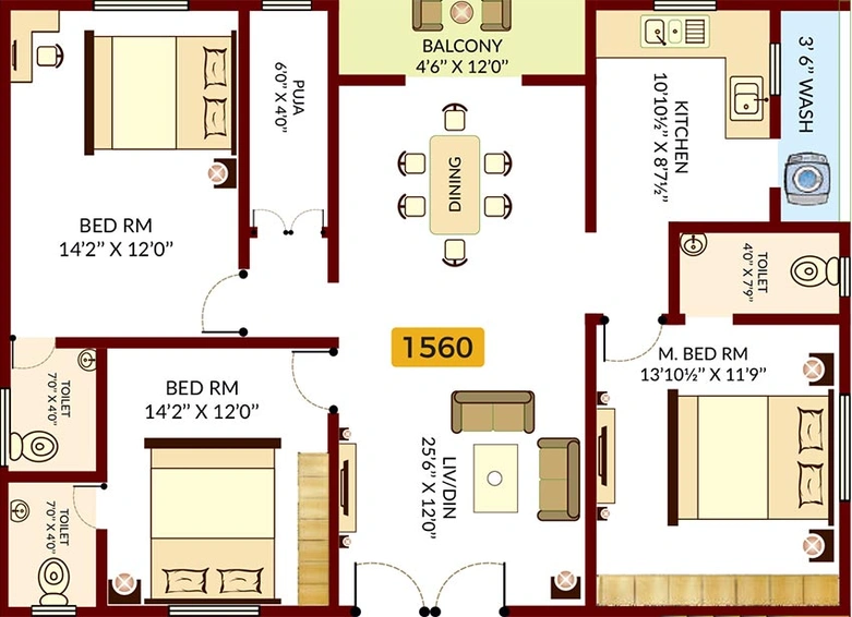 3 BHK Flat in Sri Swastik Aavaas in Nizampet, Hyderabad - Image 817244