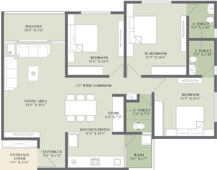 3 BHK Flat in Bansari Greencity in Sector 26, Gandhinagar - Image 676736