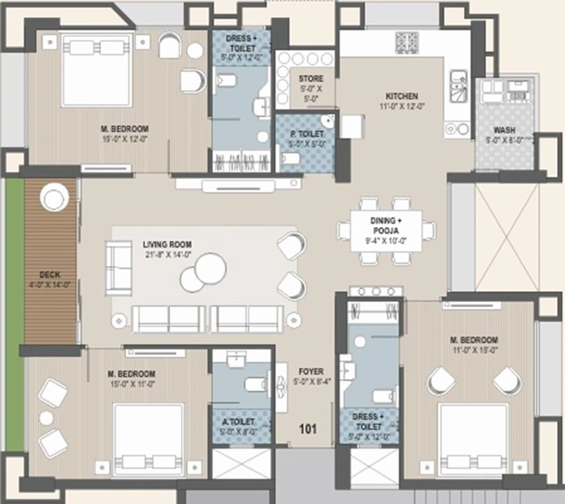 3 BHK Flat in Avadh Onella in Dumas Road, Surat - Image 828166