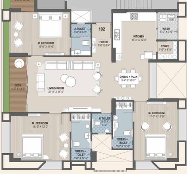 3 BHK Flat in Avadh Onella in Dumas Road, Surat - Image 828168