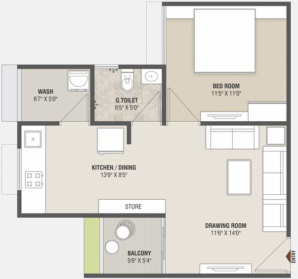 1 BHK Flat in Raj Aavkar Avenue in Uvarsad, Gandhinagar - Image 680294