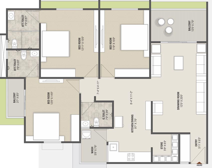 3 BHK Flat in Raj Aavkar Avenue in Uvarsad, Gandhinagar - Image 680296