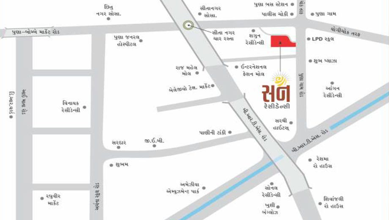 Location of Unison Sun Residency in Punagam, Surat - Image 180770