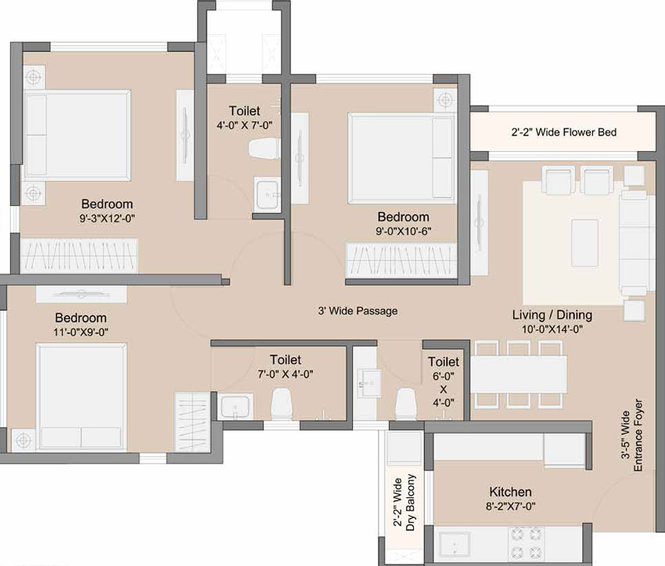 3 BHK Flat in Sunteck Maxx World in Naigaon East, Palghar - Image 435488