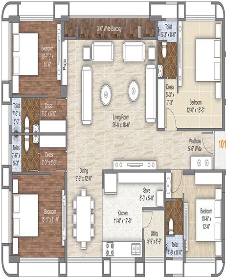 4 BHK Flat in Rameshwaram Devbhoomi in Vesu, Surat - Image 818805