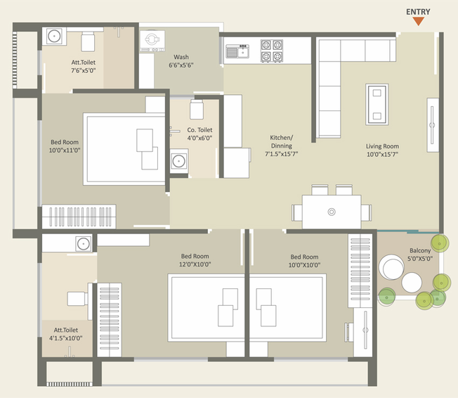 3 BHK Flat in Viswam Residency in Gotri, Vadodara - Image 681198
