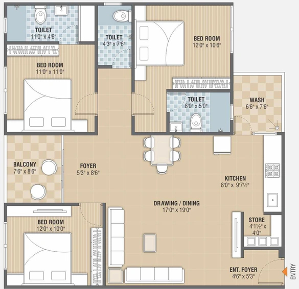 3 BHK Flat in ATJ Sarthak Serenity in Randesan, Gandhinagar - Image 680876