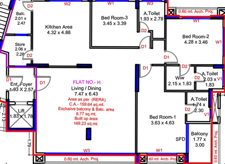3 BHK Flat in Shilp Heavenly Heights in Athwa, Surat - Image 818230