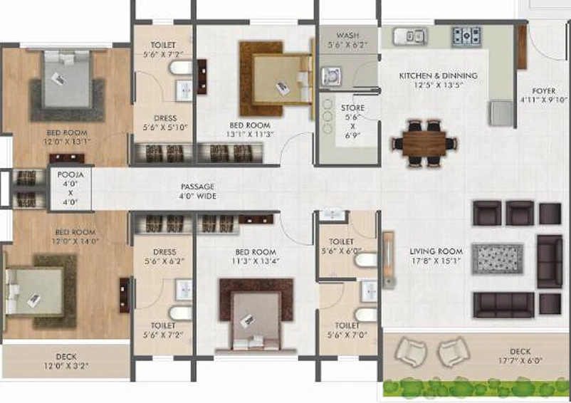 4 BHK Flat in Raj Green Poonyabhumi ABCF in Vesu, Surat - Image 818543