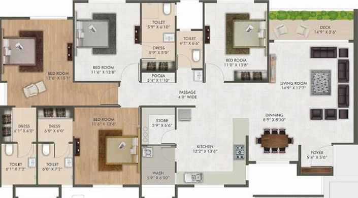 4 BHK Flat in Raj Green Poonyabhumi ABCF in Vesu, Surat - Image 818544