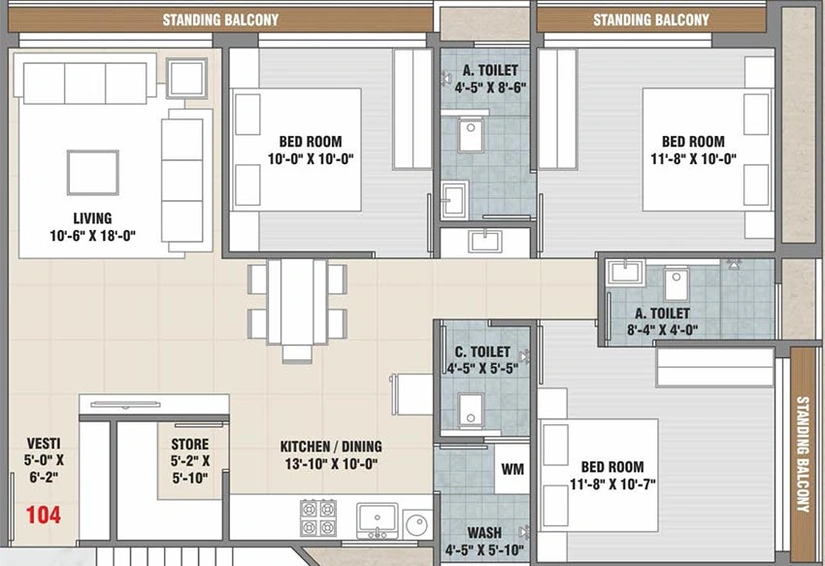 3 BHK Flat in Someshwar Shaligram Flats in Vesu, Surat - Image 819426