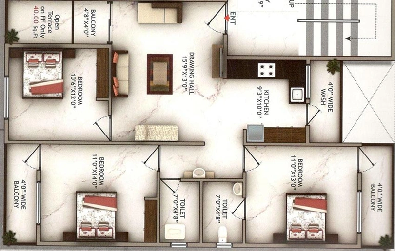 3 BHK Flat in Arjun Balaji Apartment in Somalwada, Nagpur - Image 815169
